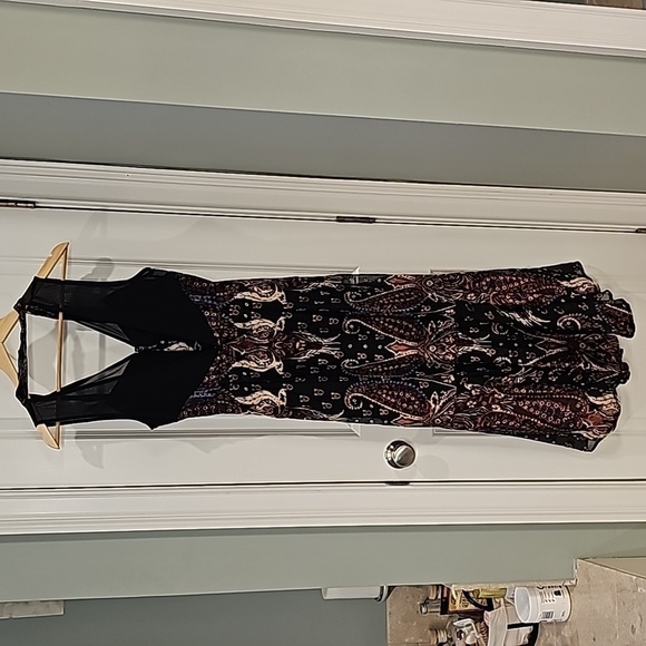 Free People Black & Brown Printed Hands To Hold Front Slit Velvet Maxi Dress-2 - Picture 10 of 12